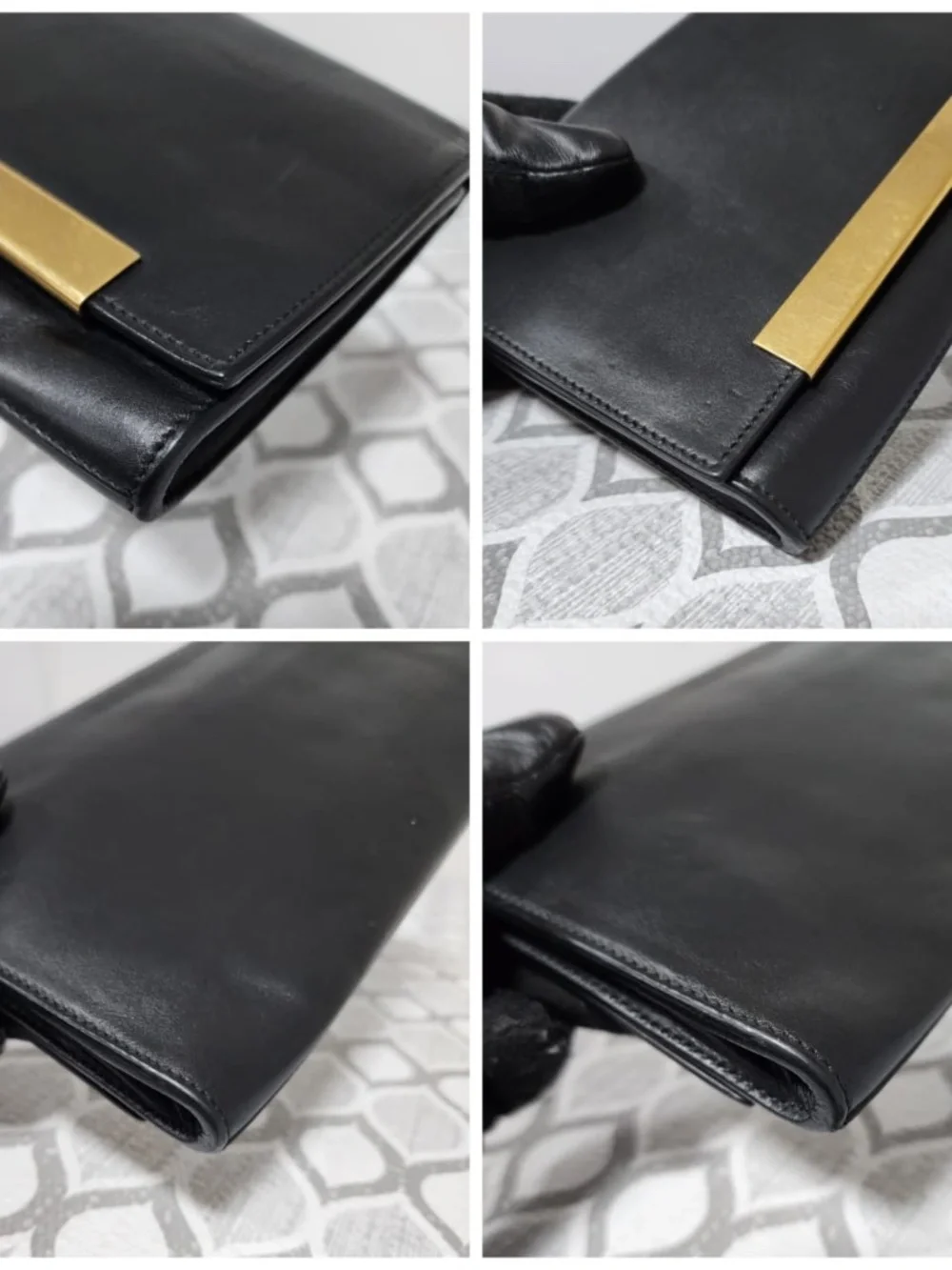 Authentic YVES SAINT LAURENT Smooth Calfskin Leather Lutetia Flap Clutch Bag Bla - Picture 9 of 12